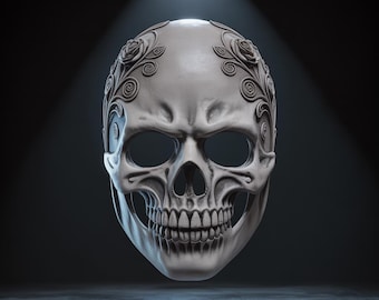 Floral Skull Mask STL, 3D Printable Halloween Cosplay (Digital File)