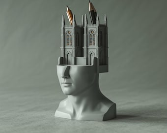 Gothic Cathedral Bust Pen Holder: 3D Printable Desk Organizer (STL File)