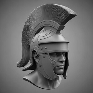 Romersk centurionbyst av hjälm STL-fil för 3D-utskrift, krigarskulptur, digital nedladdning
