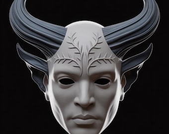Maschera demoniaca cornuta stampabile in 3D, file STL per cosplay gotico