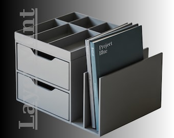 Organizador de escritorio moderno imprimible en 3D con cajones y archivador (archivos STL)