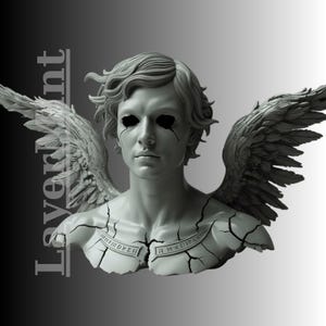 Fichier Stl de buste de statue d&#39;ange, figure masculine ailée imprimable, impression 3d d&#39;ange noir, sculpture fantastique, format d&#39;Obj, modèle de jouet d&#39;art