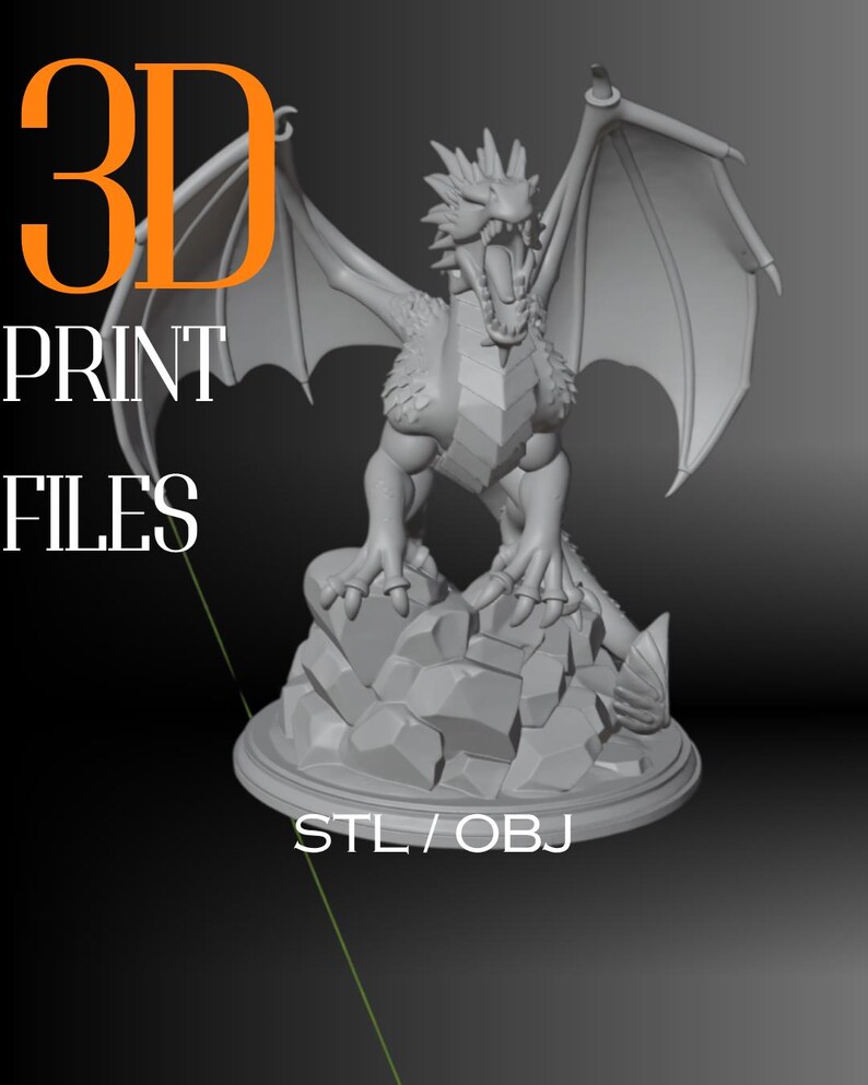 3D Dragon STL File With Rock Base – Detailed Fantasy Dragon Model for ...