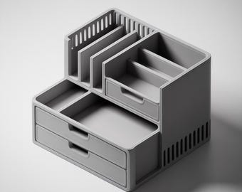 3D Printable Modern Desk Organizer with Drawers (STL File)