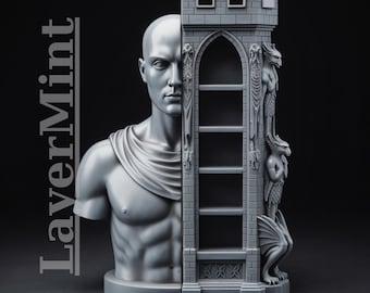 Gothic Bust Tower Organizer STL File: 3D Printable Fantasy Statue