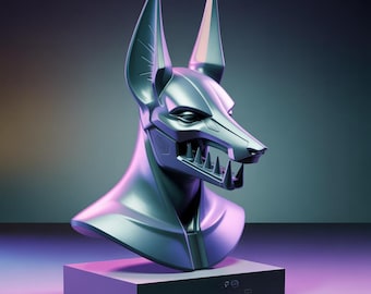 Cyber Anubis Bust 3D Print Model – Egyptian Jackal God Statue (STL/OBJ)