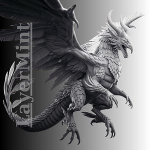 3D Dragon Monster STL File for Printing - Winged Creature Fantasy Figure Model - Printable OBJ File for Tabletop & Display