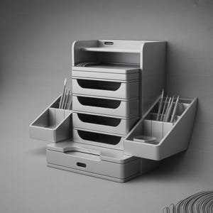 Organizador de escritorio modular STL / Sistema de almacenamiento con múltiples cajones, impresión 3D, soporte para archivos/bolígrafos con formato OBJ