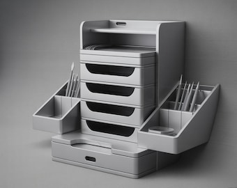Modular Desk Organizer STL | Multi-Drawer Storage System 3D Print File | Pen Holder Shelf with OBJ Format