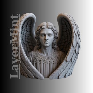 Fichier STL imprimable en buste d&#39;ange en 3D : statue de gardien ailé