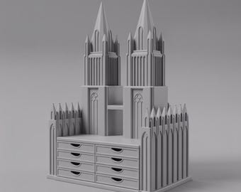 Gothic Cathedral Desk Organizer with Drawers – 3D Printable STL File
