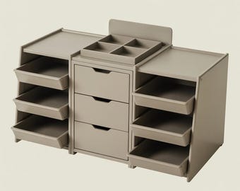 Large Modular Desk Organizer with Drawers and Side Trays | 3D Printable Storage System | STL & OBJ Files for Home or Office