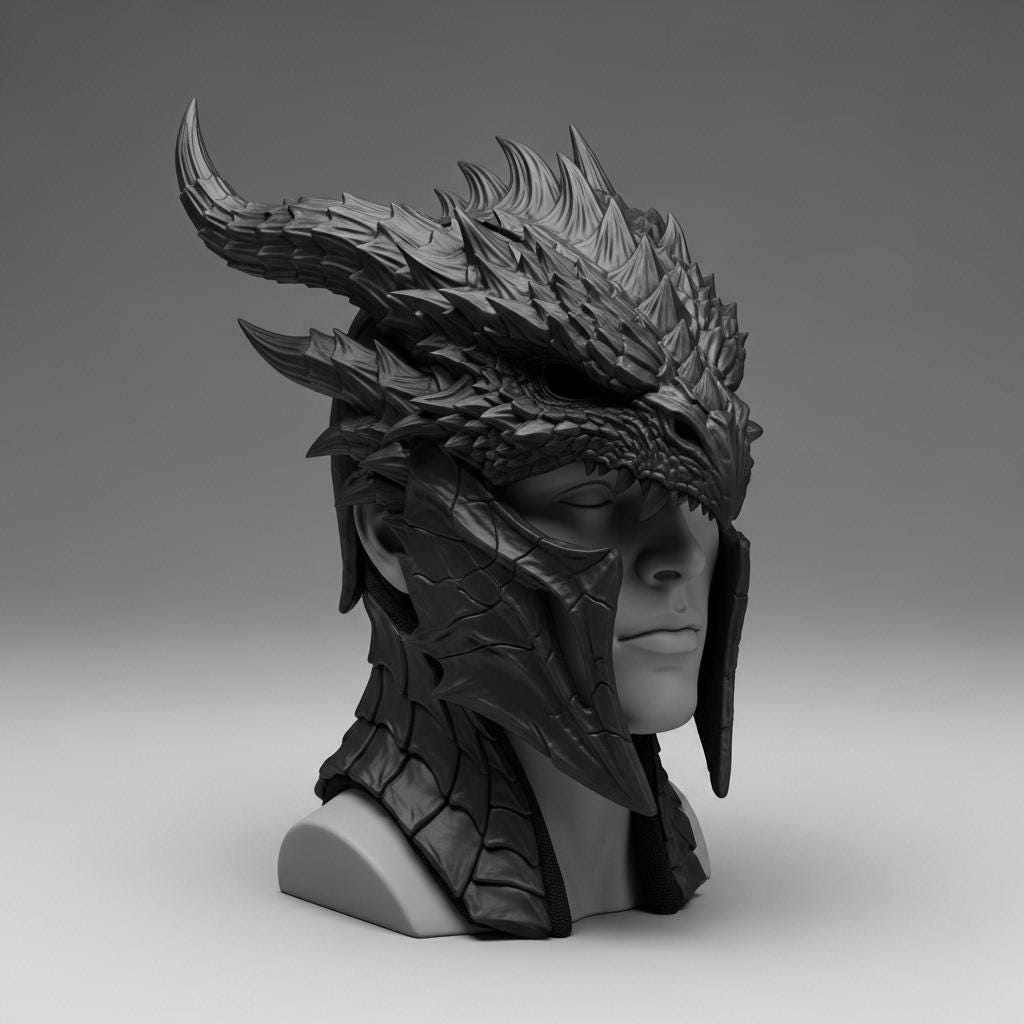 Dragon Helmet STL Dark Fantasy Mask 3D Print Dragon Head Armor Cosplay ...