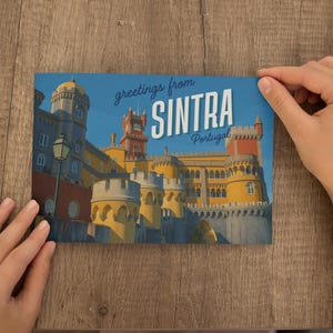 vintage carte postale d'art de Sintra, souvenirs de voyage colorés, cartes de voeux, décoration d'art mural, papeterie de collection, cadeaux uniques