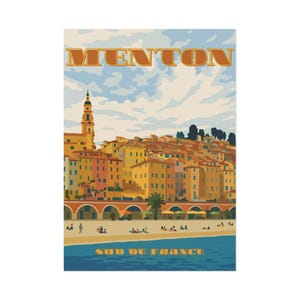 Cartes postales vibrantes d'art de la Côte d'Azur - Scenic Menton, France, vintage design de voyage, papeterie, décoration d'intérieur, idées cadeaux, voyage