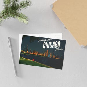 Chicago Fine Art Postkarten | Vintage Reisekunst, Wohndekor, einzigartige Geschenke, Postkartensammlung, Chicago Skyline Kunst