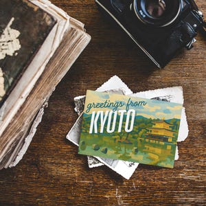 Grüße aus Kyoto Postkarte - Goldener Tempel | Vintage Travel Greetings Collection, Kunstdrucke, Souvenirs, Home Decor, Geschenkkarten