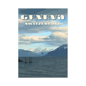 Cartoline di viaggio vintage di Ginevra, arte svizzera panoramica, perfette per l'arredamento della casa, regalo per gli amanti dei viaggi, cancelleria retrò, Ginevra, Svizzera