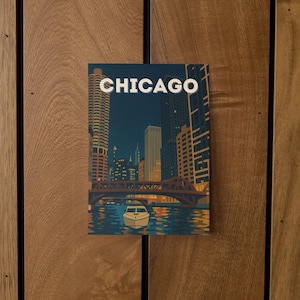 Cartoline artistiche di Chicago, arte di viaggio vintage, cartoline panoramiche della città, souvenir unici, regali per viaggiatori, decorazioni di Chicago
