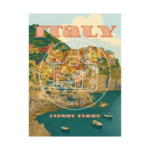 Vintage reisposter Cinque Terre, Italië, digitale download