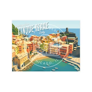 Carte postale de voyage vintage Cinque Terre Italie côte - téléchargement numérique
