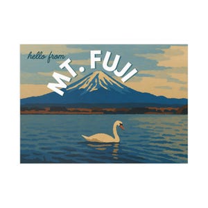 Hello from Mt. Fuji (Schwan) Postkarten, künstlerische Grußkarten, Reise-Souvenirs, Wand Kunst Drucke, Geschenkideen für Naturliebhaber
