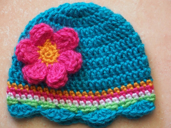 Items similar to Baby Girl Hat, Newborn Crochet Beanie Hat, Crochet ...