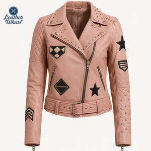 Blushing Rose Women Leather Jacket, Women&#39;s Pink Leather Jacket, Lambskin Pink Motorcycle Leather Jacket, Women Slim Fit Leather Jacket