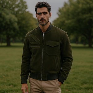 Handmade Racer-Style Suede Bomber Jacket, Real Leather Biker Coat, Slim Fit Biker Suede Jacket, Mens Winter Leather Jacket