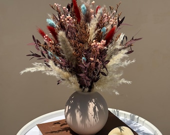 Scarlett Haze Centerpiece in 2 Sizes | Dried Flower Arrangement | Pampas Decor | 3D Printed Vase