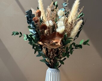 Small Dried Flower Arrangement, Neutral Earthy Botanical Bouquet, Rustic Style Home Decor (Vase Option)