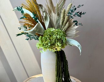 Tall Dried Flower Arrangement, Preserved Hydrangea, Neutral Rustic Vase Decor