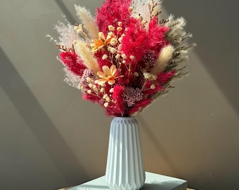 Small Dried Flower Arrangement, Pink Floral Bouquet, Preserved Decor, Home Accent