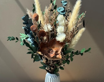 Dried Flower Bouquet, Neutral Earthy Arrangement, Preserved Floral Home Decor (Vase Option)