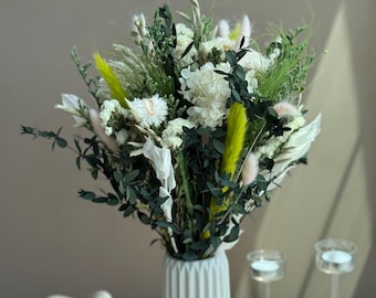 Elegant 360 Arrangement Dried Flower Bouquet - Aeris - Green and White - Brighten Up Your Space