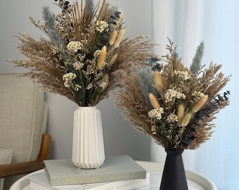 Clay & Cloud – Dried Flower Arrangement | 15” or 18” One-Sided Bouquet | Optional Vase Included