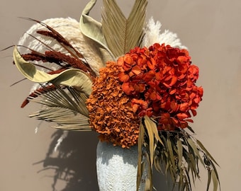 Tall Dried Flower Arrangement with Vase: 33" Autumn Hydrangea, Pampas & Eucalyptus