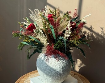 Dried Flower Christmas Centerpiece: Winter Rose Arrangement, 20"