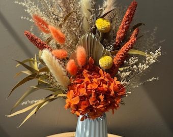 Small Dried Flower Arrangement, Orange Bouquet, Preserved Floral Decor, Cozy Home Accent