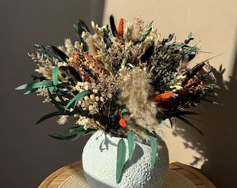 Handmade Dried Flower Centerpiece | Neutral Boho Bouquet, Vase Option