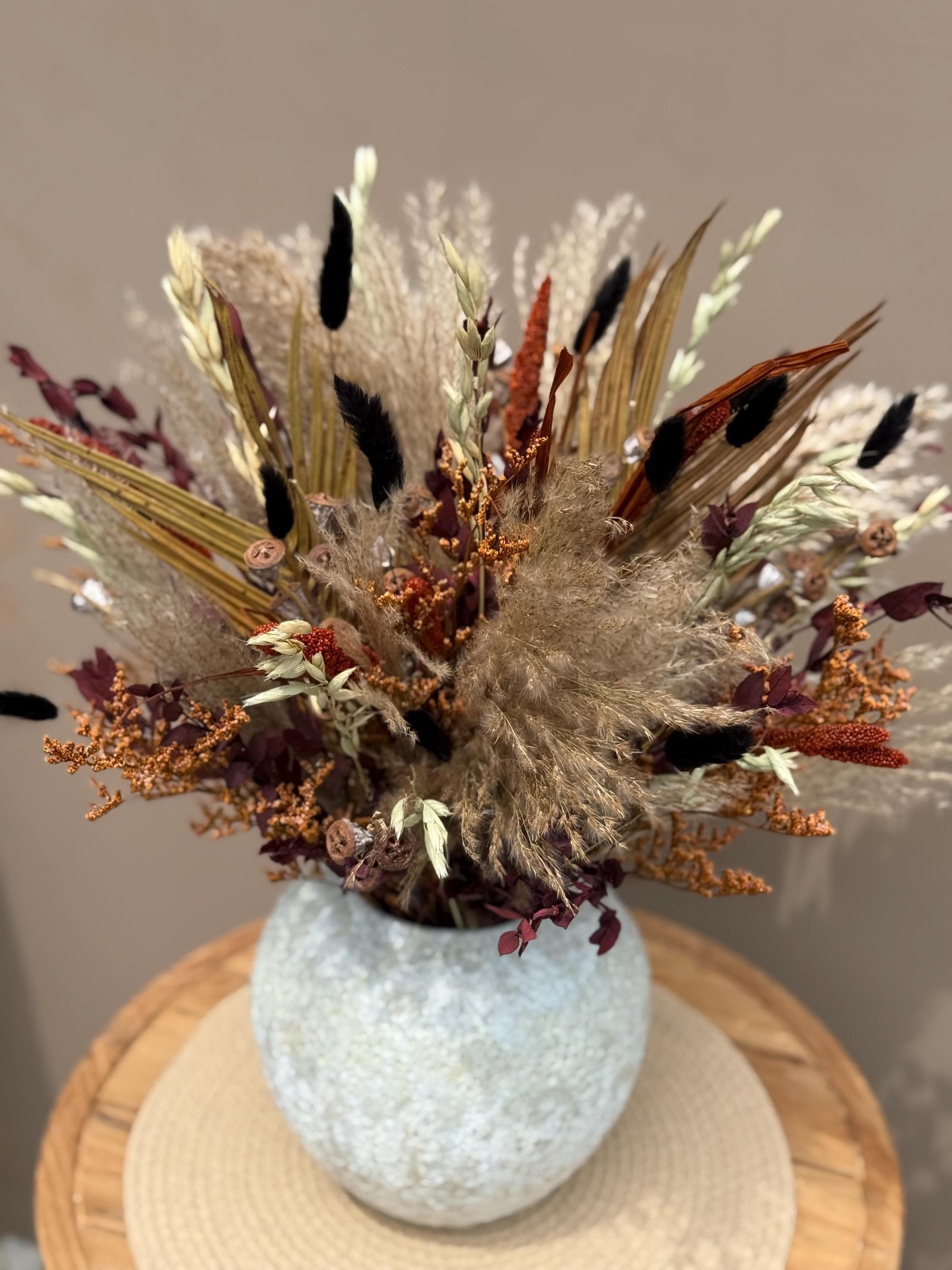 360 View Fall Flower Display - Round Dried Bouquet in Vase, Large Centerpiece Arrangement, Rustic Chic Decor