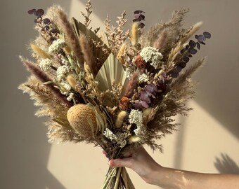 Large Dried Flower Arrangement with Pampas Grass, Neutral Preserved Flower Decor, Natural Dried Floral Arrangement, Boho Home Decor