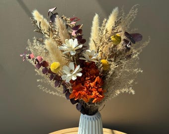 Dried Flower Bouquet with Vase, Neutral Rustic Floral Arrangement