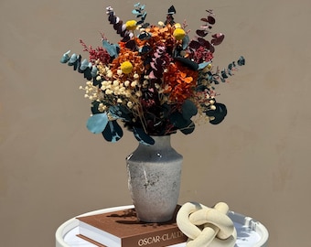 Dried Flower Centerpiece, Round Preserved Floral Arrangement, Burnt Orange Neutral Home Decor