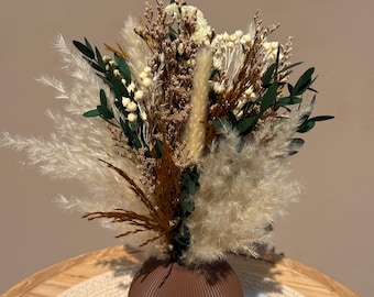 Boho Dried Flower Centerpiece, Neutral Pampas Arrangement, Preserved Flowers, Coffee Table Decor, 3D Printed Vase Option