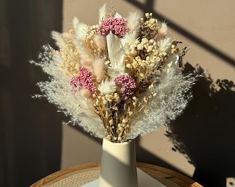 Cotton Candy Dried Flower Bouquet – Airy Pastel Arrangement, Valentine’s Day Gift – Long-Lasting Pink & Cream Floral Decor – Optional Vase