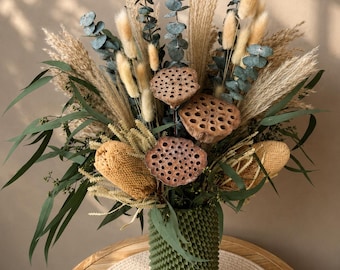 Dried Flower Arrangement: 3-Sided Rustic Decor - Whispering Dune