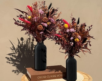 Dried Flower Bouquet, Long Lasting Home Decor, Pink Burgundy Arrangement, Rustic Floral Gift, 3D Printed Vase Option, S or M Size