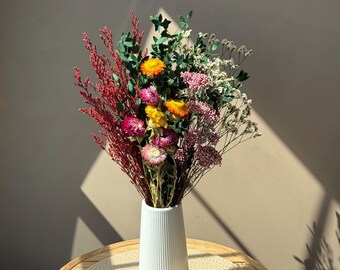Colorful Dried Flower Arrangement, Long-Lasting Floral Decor, Handmade Bouquet