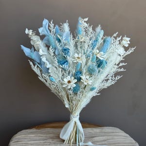 Azure Dried Flower Bouquet Set – S / M / L | Pastel Blue Wedding Flowers, Baby Shower Gift & Elegant Home Décor | Preserved Arrangement